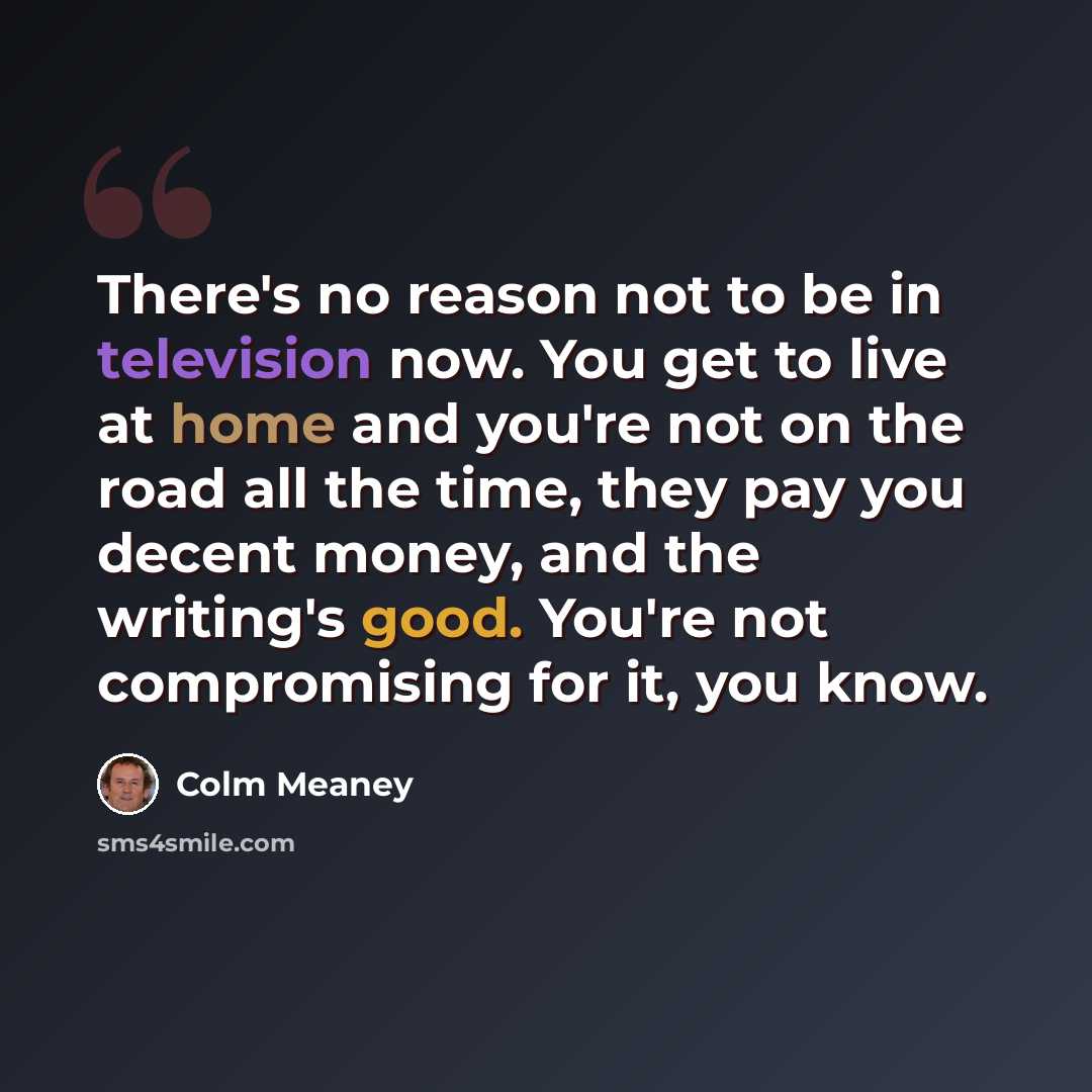 “There's no reason not to be in television now. You get to live at home and you're not on the road all the time, they pay you decent money, and the writing's good. You're not compromising for it, you know.” quote by Colm Meaney