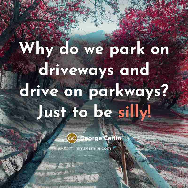 “Why do we park on driveways and drive on parkways? Just to be silly!” quote by George Carlin