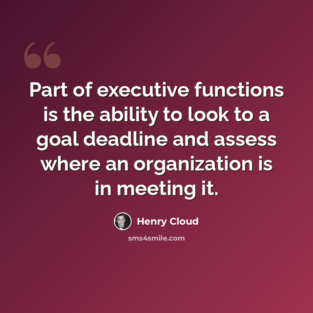“Part of executive functions is the ability to look to a goal deadline and assess where an organization is in meeting it.” quote by Henry Cloud