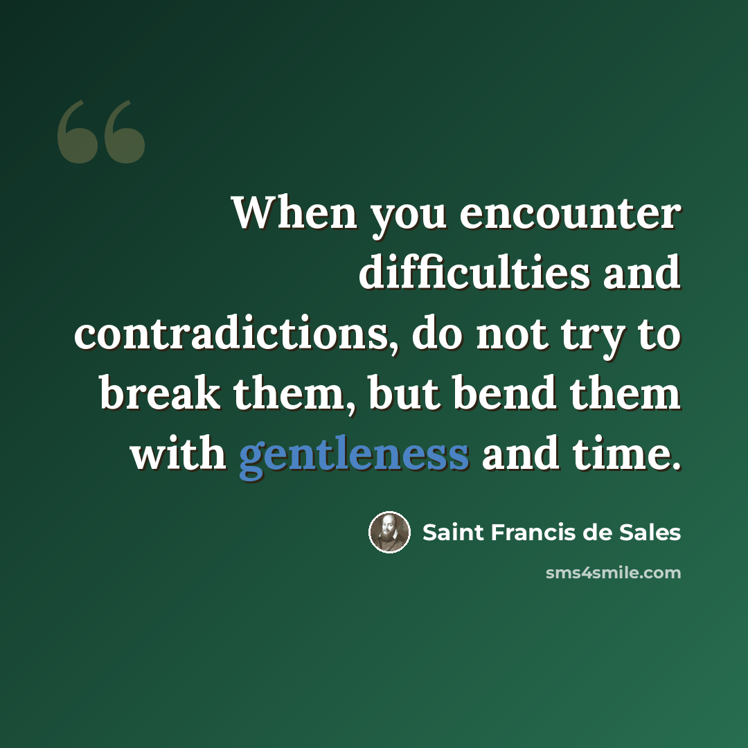“When you encounter difficulties and contradictions, do not try to break them, but bend them with gentleness and time.” quote by Saint Francis de Sales