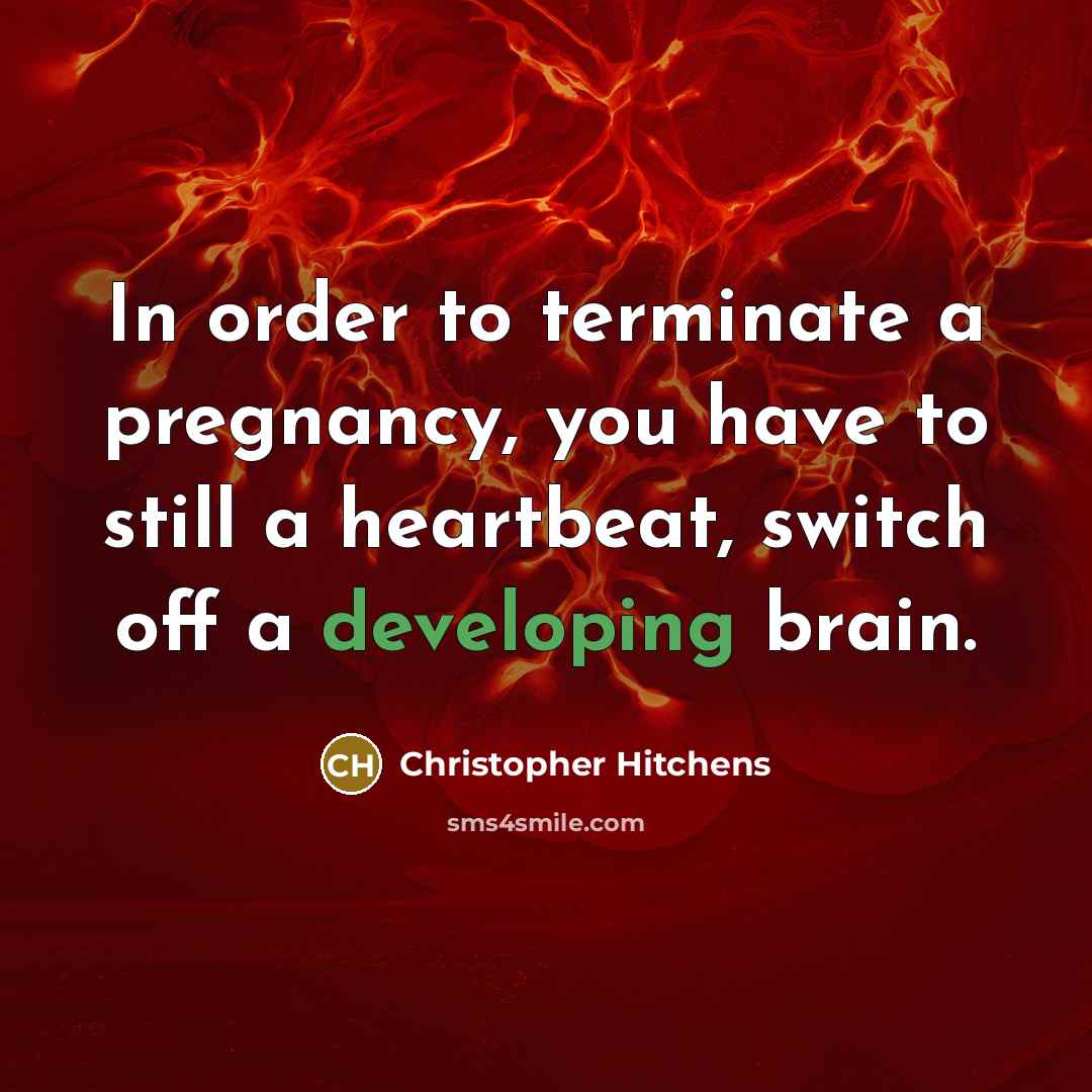 “In order to terminate a pregnancy, you have to still a heartbeat, switch off a developing brain.” quote by Christopher Hitchens