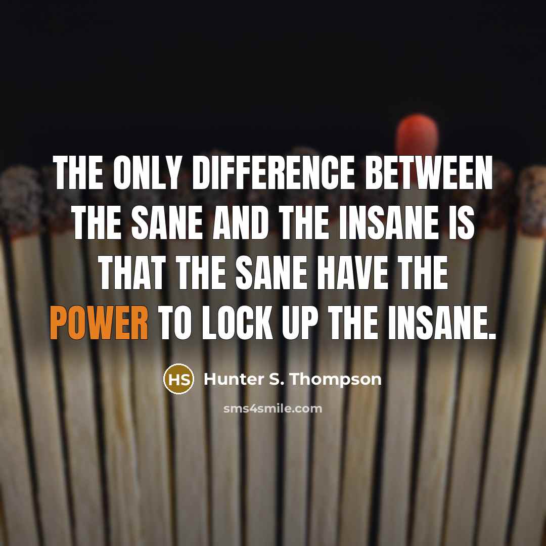 “The only difference between the sane and the insane is that the sane have the power to lock up the insane.” quote by Hunter S. Thompson