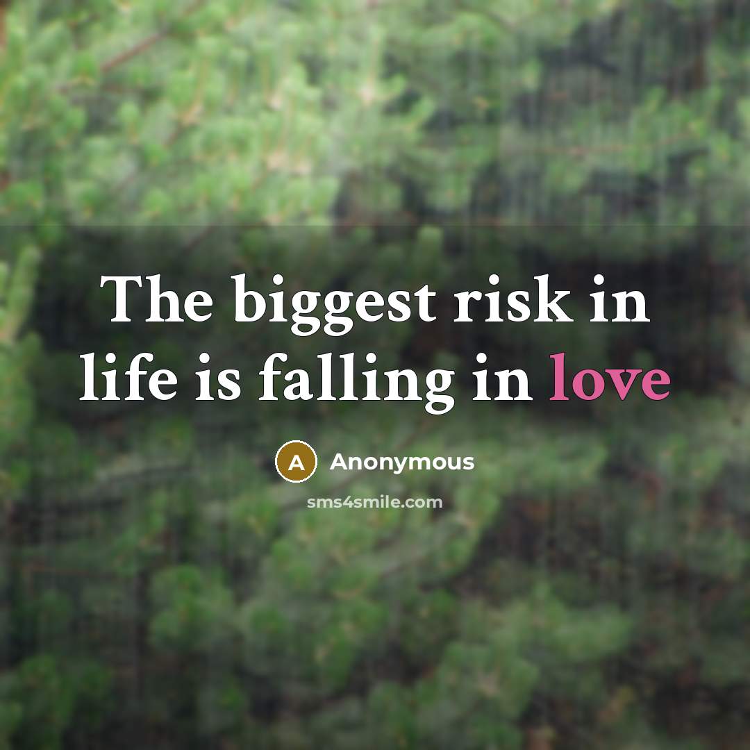 “The biggest risk in life is falling in love” quote by Anonymous
