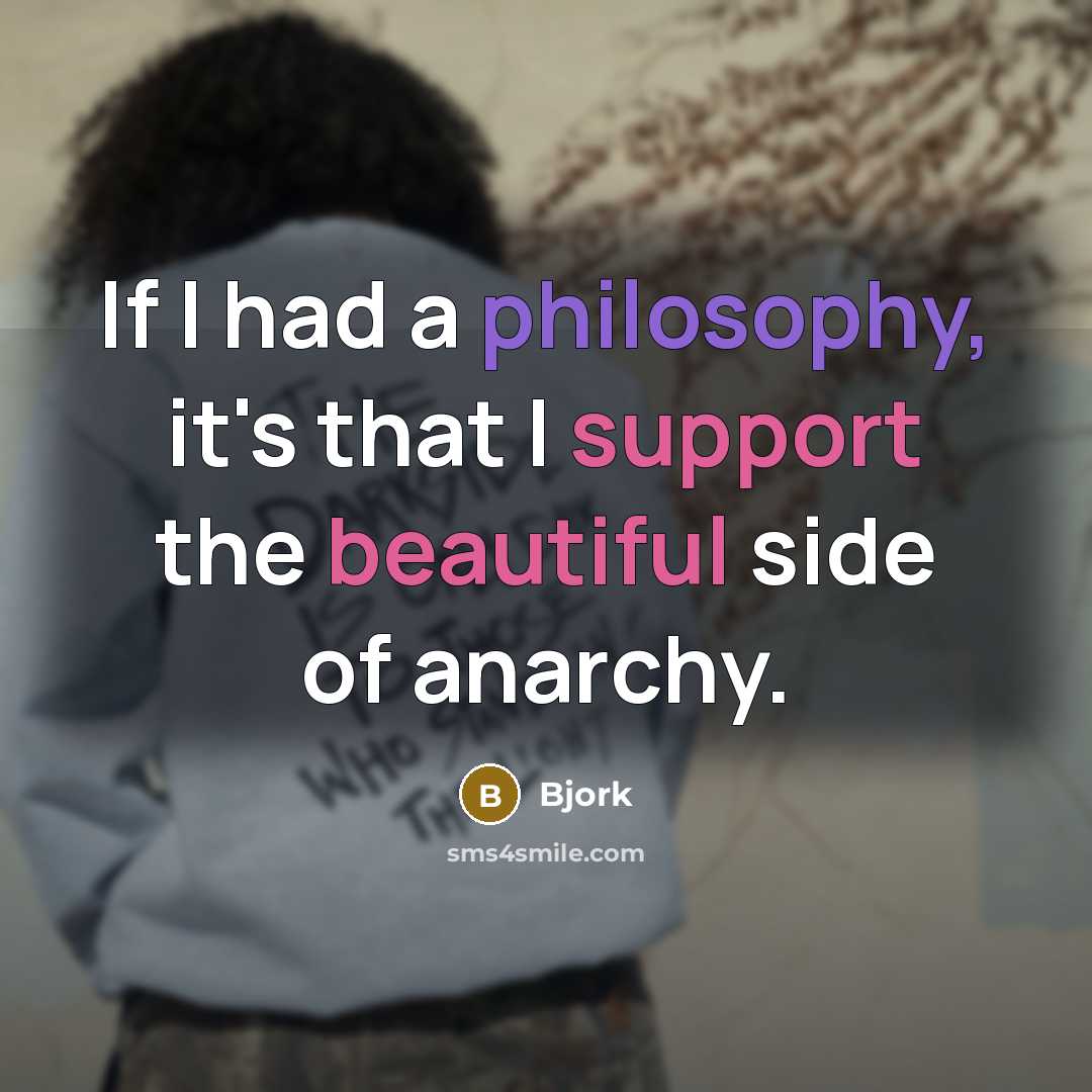 “If I had a philosophy, it's that I support the beautiful side of anarchy.” quote by Bjork