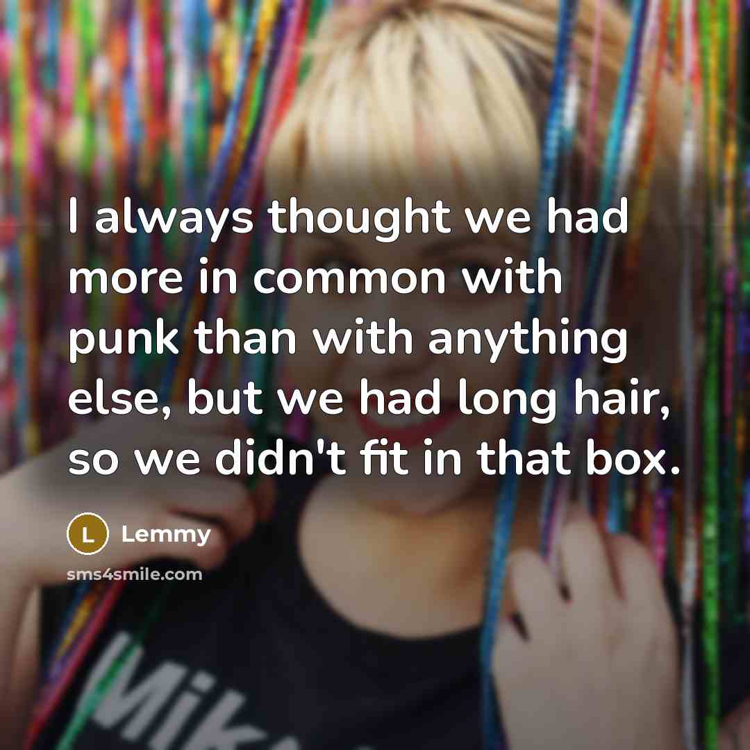 “I always thought we had more in common with punk than with anything else, but we had long hair, so we didn't fit in that box.” quote by Lemmy