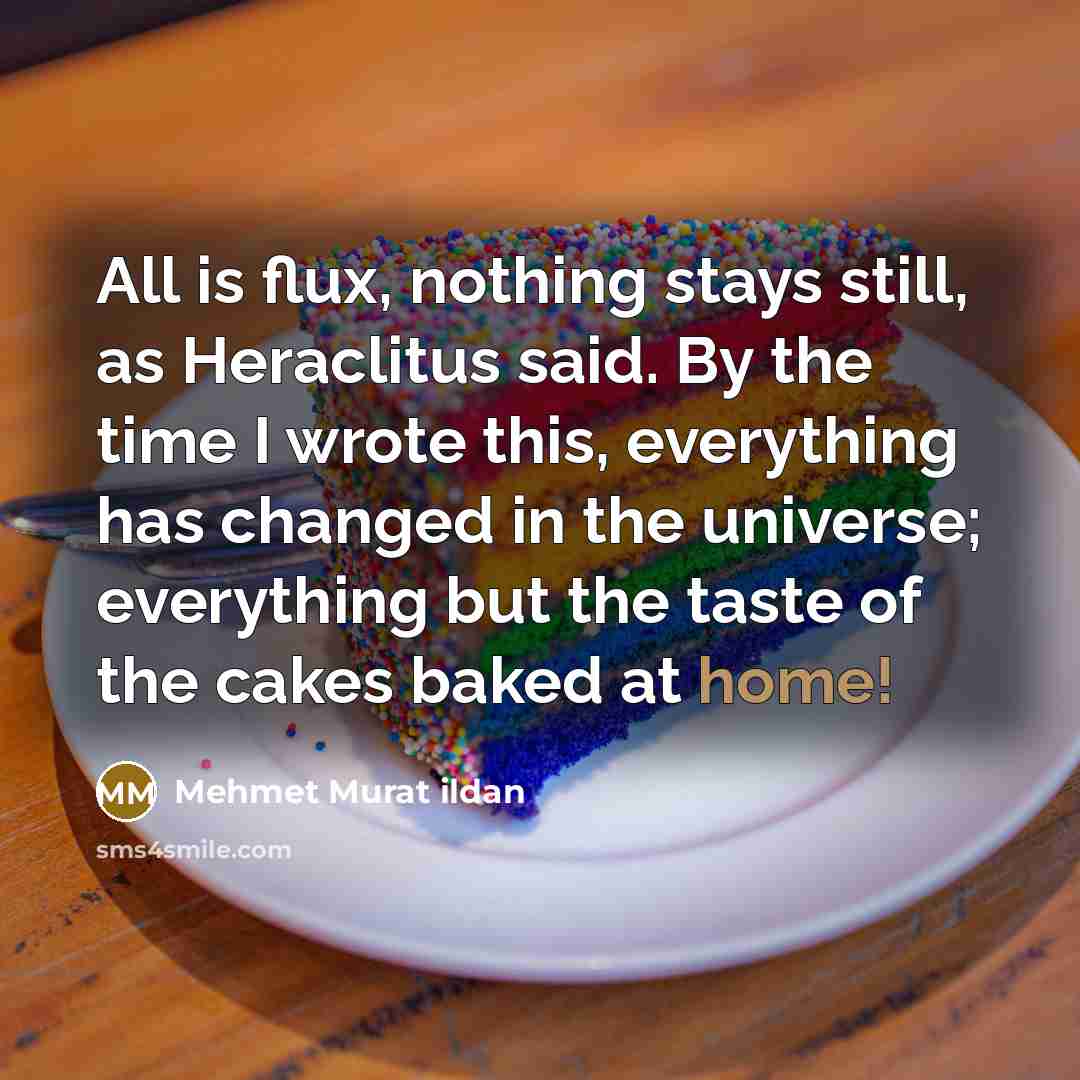 “All is flux, nothing stays still, as Heraclitus said. By the time I wrote this, everything has changed in the universe; everything but the taste of the cakes baked at home!” quote by Mehmet Murat Ildan