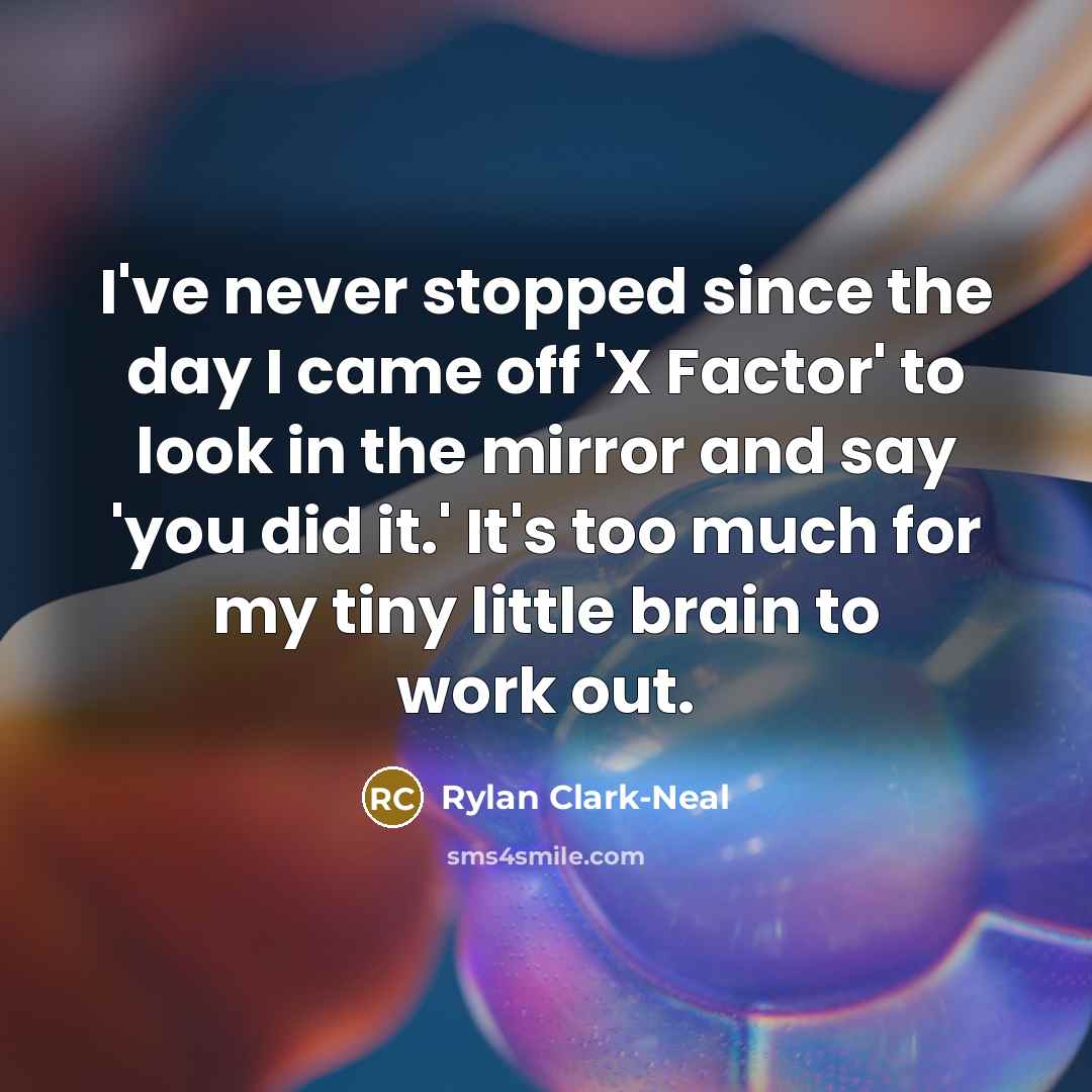 “I've never stopped since the day I came off 'X Factor' to look in the mirror and say 'you did it.' It's too much for my tiny little brain to work out.” quote by Rylan Clark-Neal