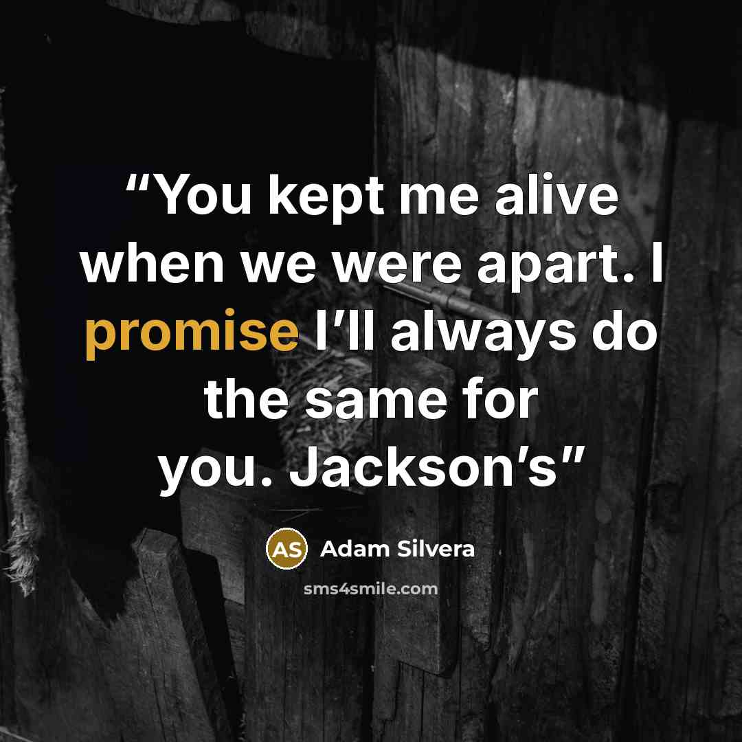 “You kept me alive when we were apart. I promise I’ll always do the same for you. Jackson’s” quote by Adam Silvera