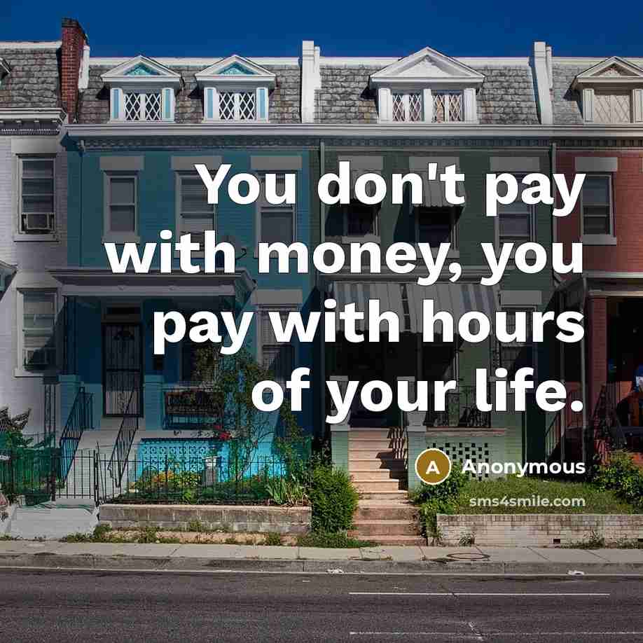 “You don't pay with money, you pay with hours of your life.” quote by Anonymous