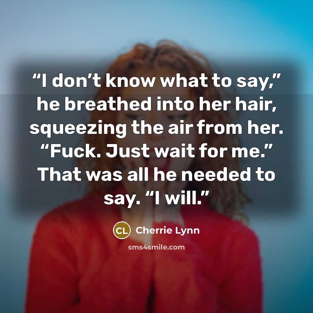 “I don’t know what to say,” he breathed into her hair, squeezing the air from her. “Fuck. Just wait for me.” That was all he needed to say. “I will.” quote by Cherrie Lynn