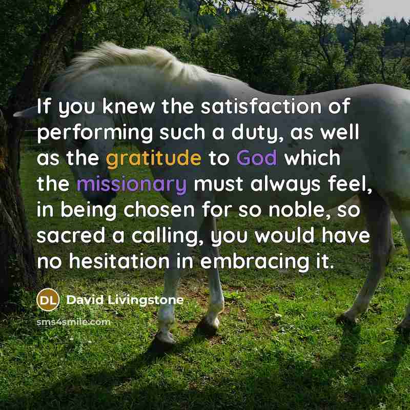 “If you knew the satisfaction of performing such a duty, as well as the gratitude to God which the missionary must always feel, in being chosen for so noble, so sacred a calling, you would have no hesitation in embracing it.” quote by David Livingstone