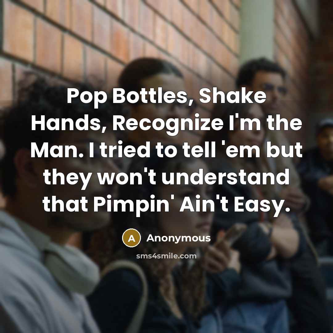 “Pop Bottles, Shake Hands, Recognize I'm the Man. I tried to tell 'em but they won't understand that Pimpin' Ain't Easy.” quote by Anonymous