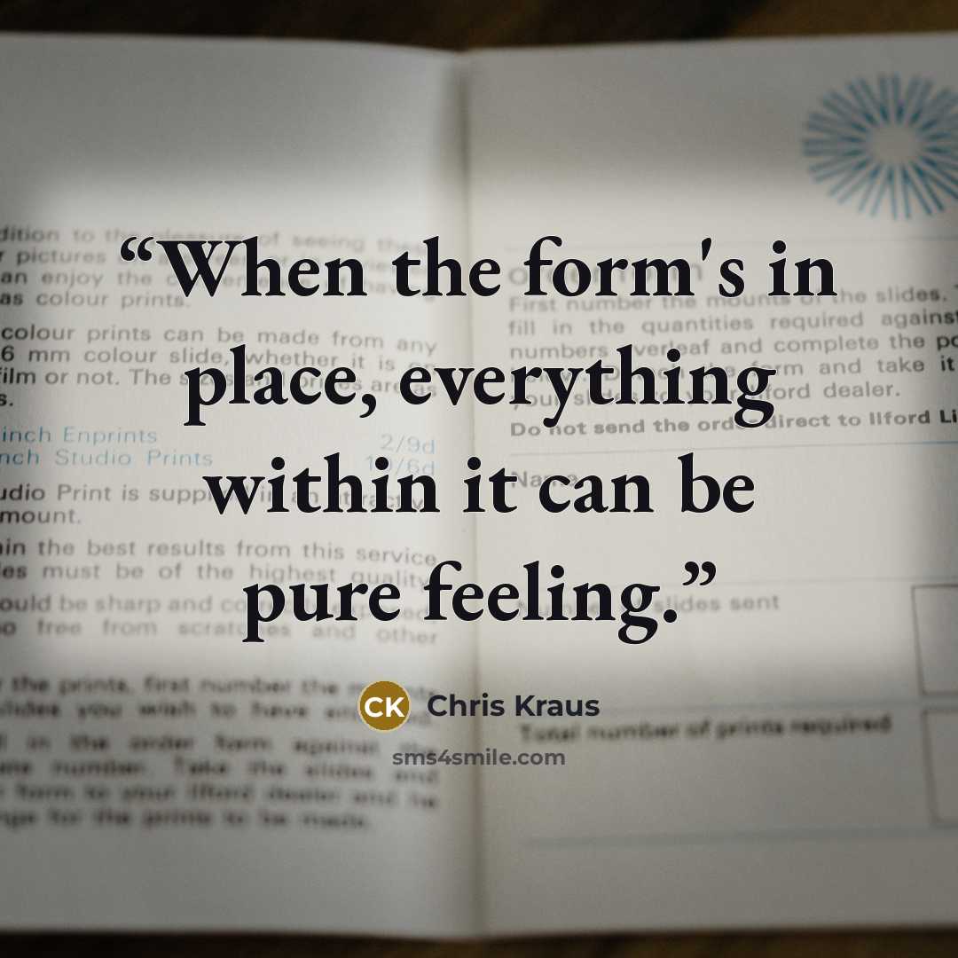 “When the form's in place, everything within it can be pure feeling.” quote by Chris Kraus