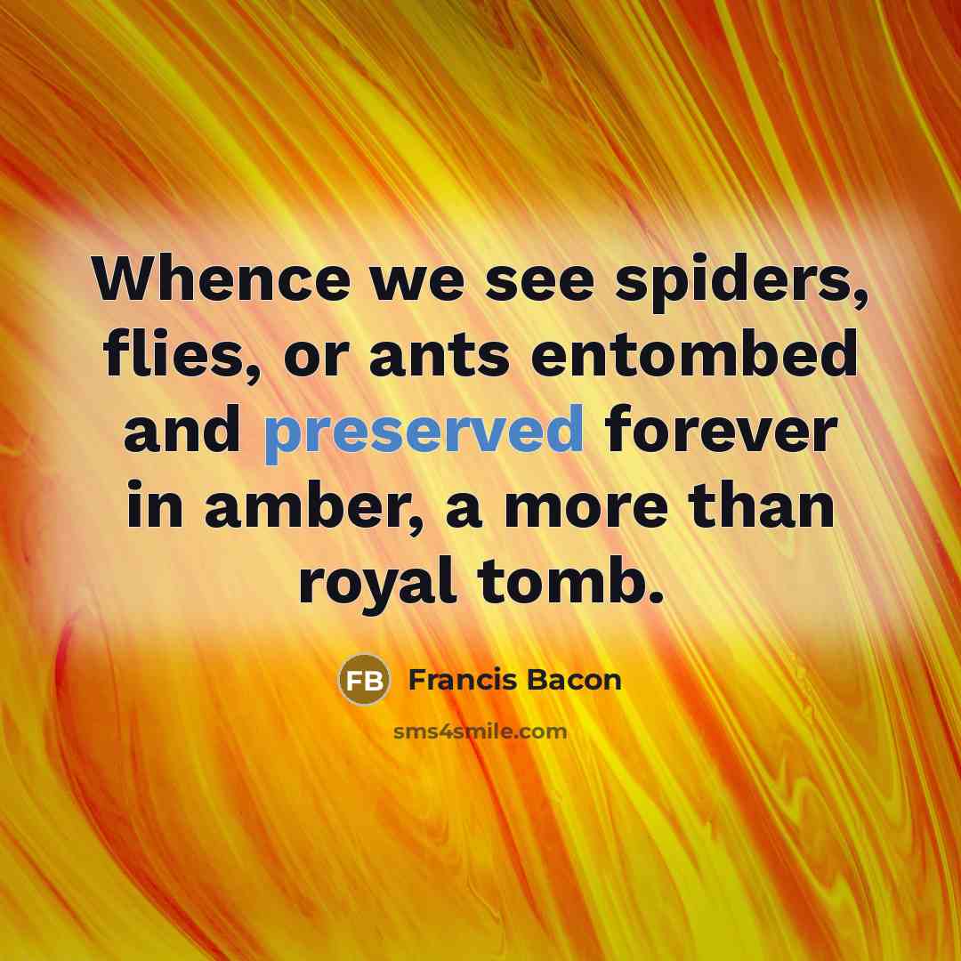 “Whence we see spiders, flies, or ants entombed and preserved forever in amber, a more than royal tomb.” quote by Francis Bacon