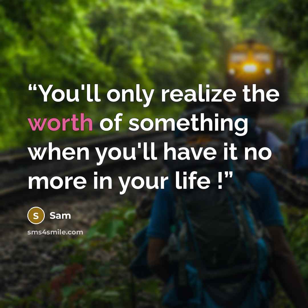 “You'll only realize the worth of something when you'll have it no more in your life !” quote by SAM