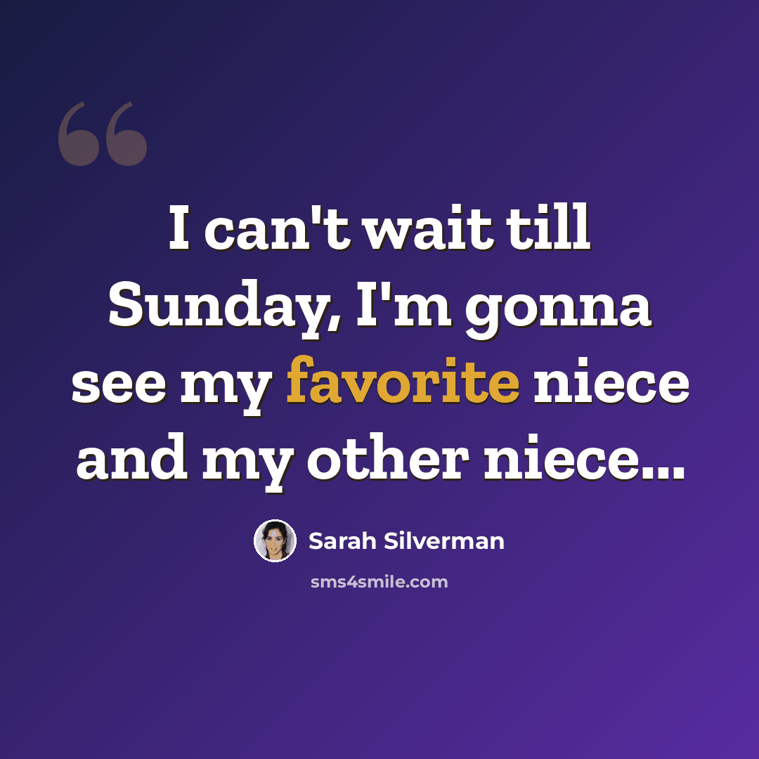 “I can't wait till Sunday, I'm gonna see my favorite niece and my other niece...” quote by Sarah Silverman