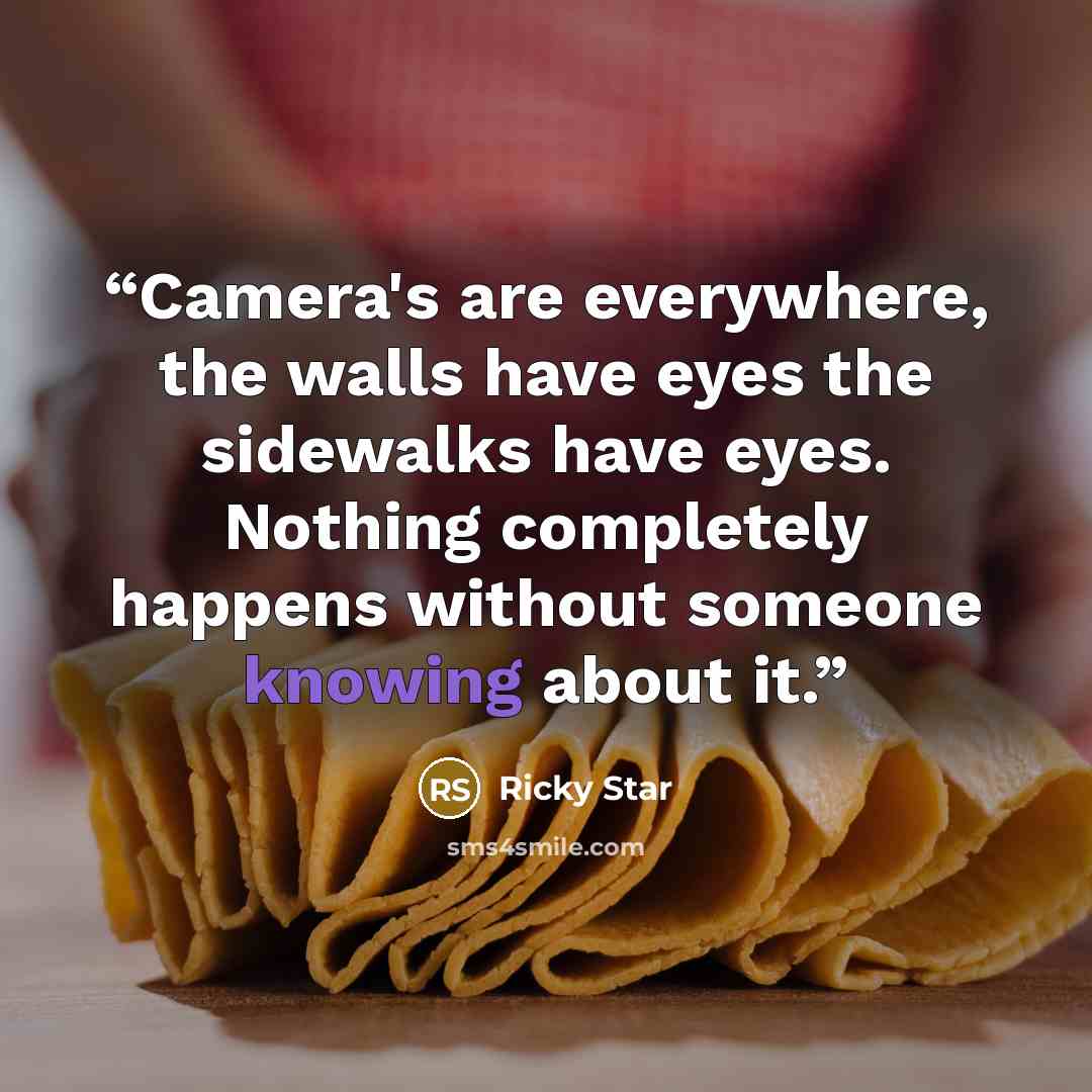 “Camera's are everywhere, the walls have eyes the sidewalks have eyes. Nothing completely happens without someone knowing about it.” quote by ricky star