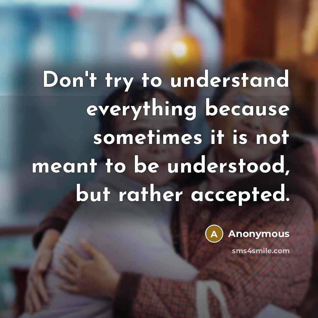 “Don't try to understand everything because sometimes it is not meant to be understood, but rather accepted.” quote by Anonymous