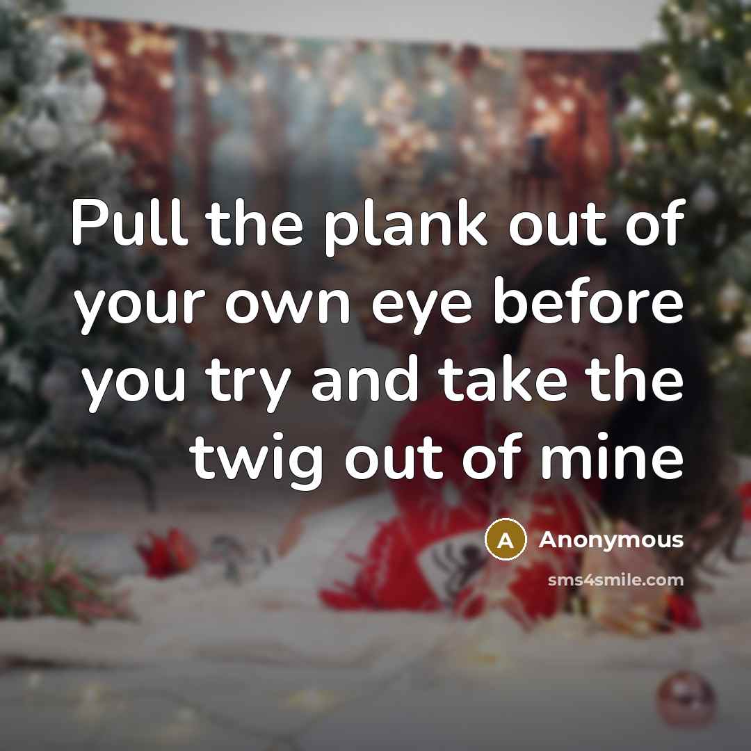 “Pull the plank out of your own eye before you try and take the twig out of mine” quote by Anonymous