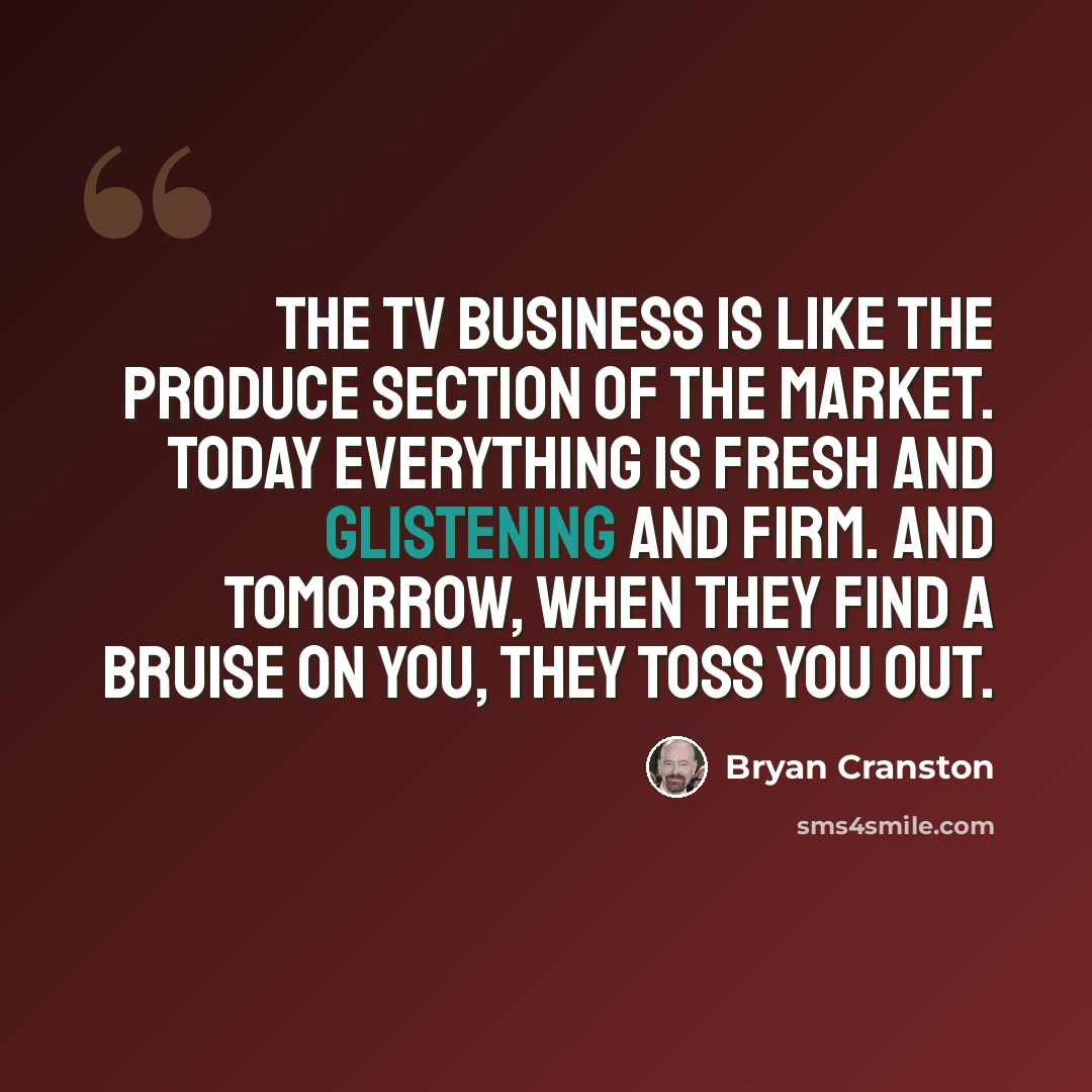 “The TV business is like the produce section of the market. Today everything is fresh and glistening and firm. And tomorrow, when they find a bruise on you, they toss you out.” quote by Bryan Cranston