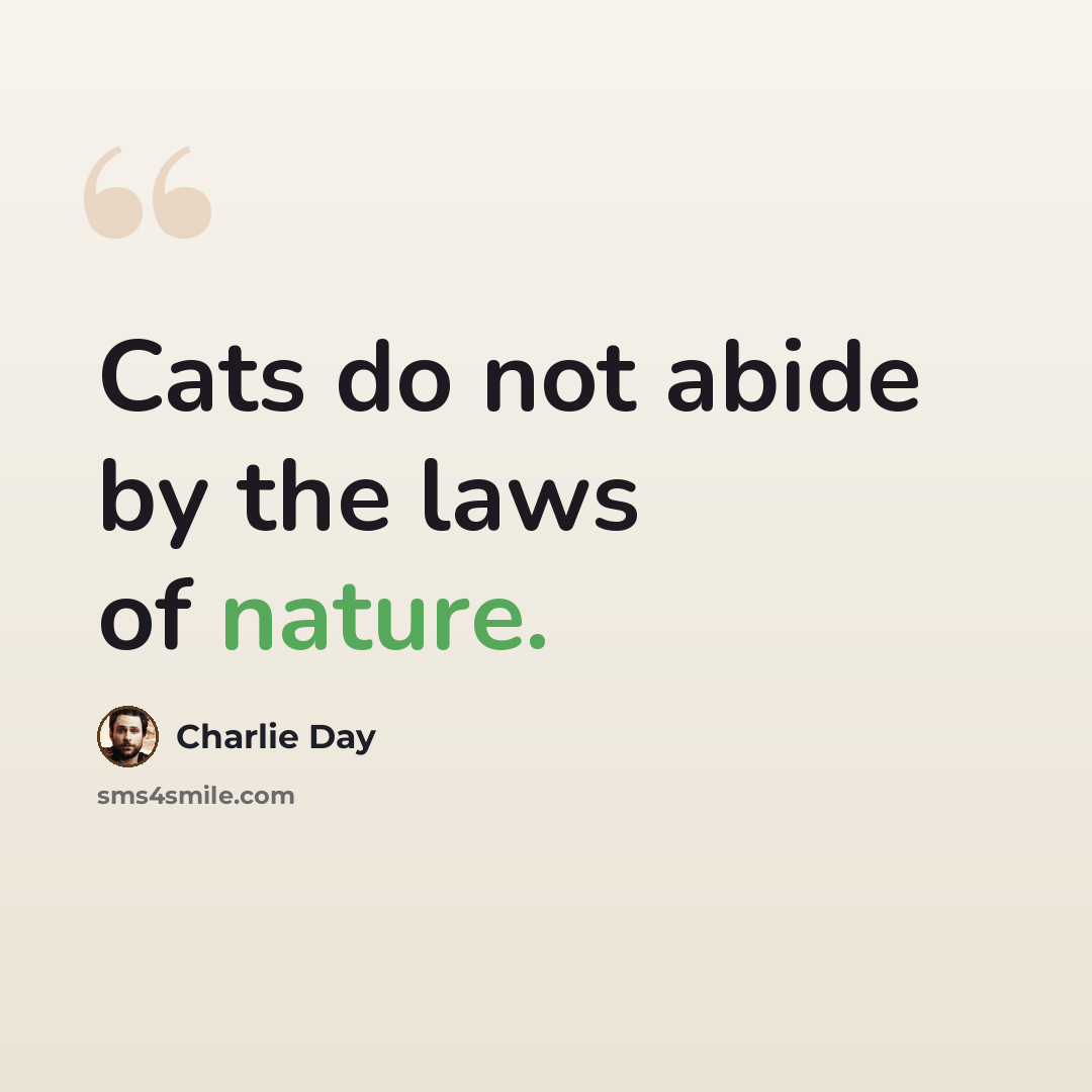 “Cats do not abide by the laws of nature.” quote by Charlie Day