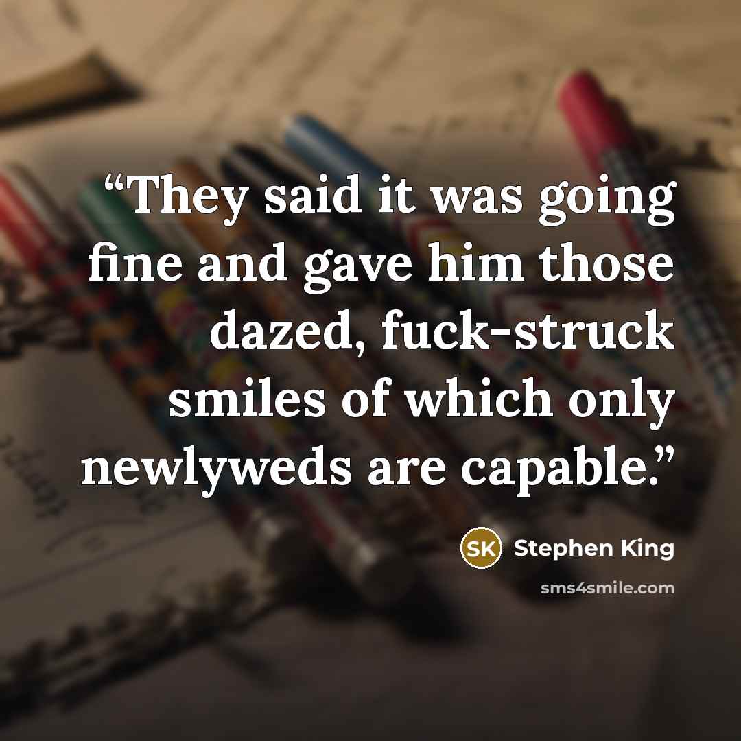 “They said it was going fine and gave him those dazed, fuck-struck smiles of which only newlyweds are capable.” quote by Stephen King