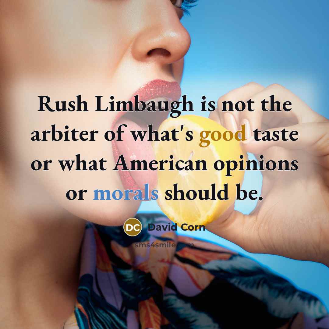 “Rush Limbaugh is not the arbiter of what's good taste or what American opinions or morals should be.” quote by David Corn
