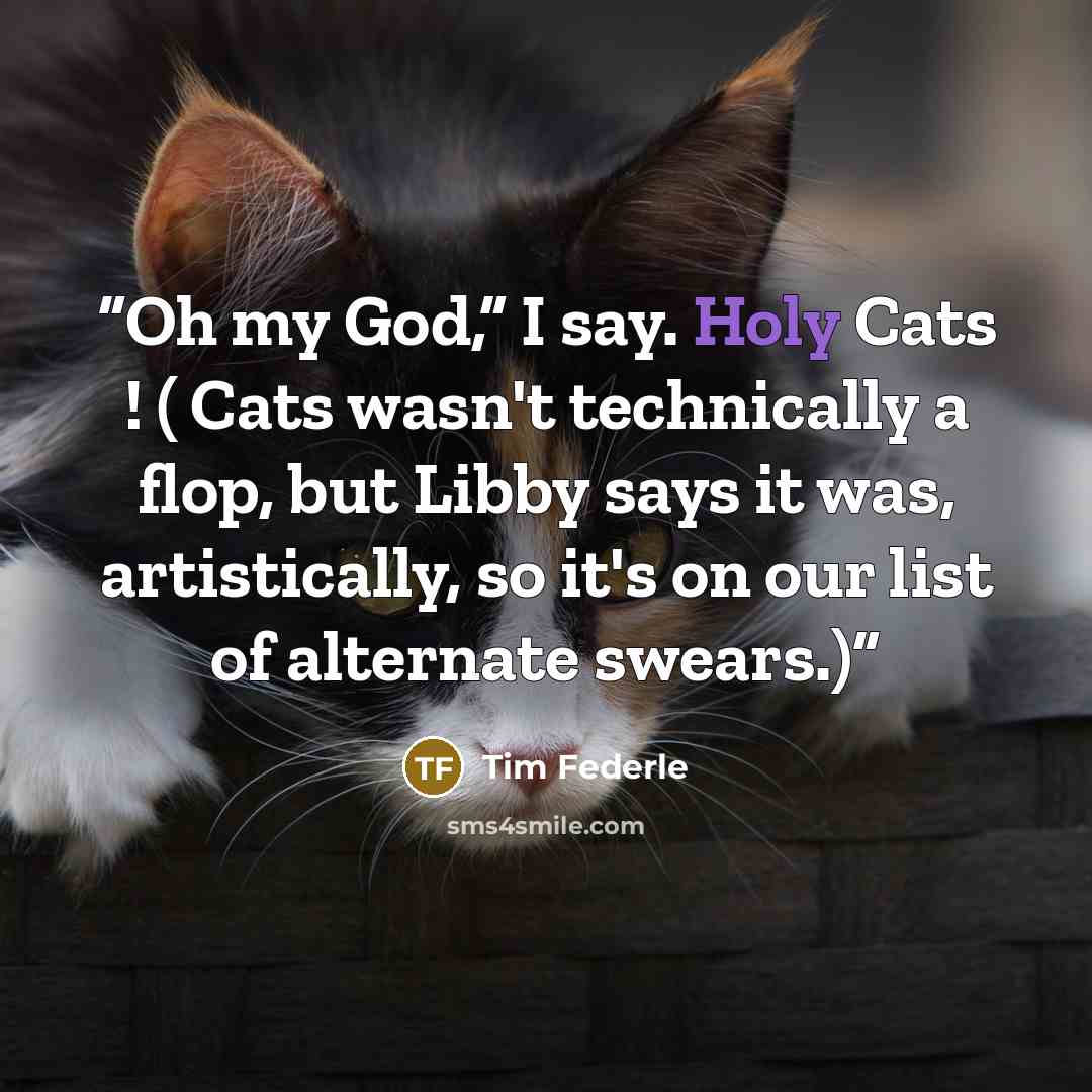 “Oh my God,” I say. Holy Cats ! ( Cats wasn't technically a flop, but Libby says it was, artistically, so it's on our list of alternate swears.)” quote by Tim Federle