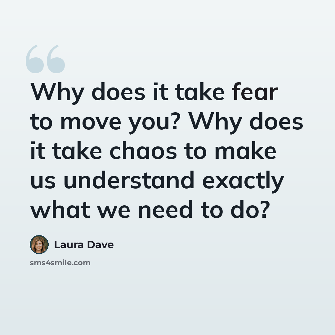 “Why does it take fear to move you? Why does it take chaos to make us understand exactly what we need to do?” quote by Laura Dave