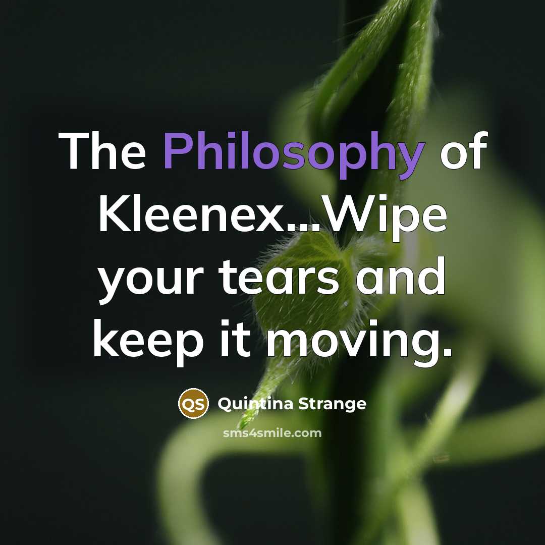 “The Philosophy of Kleenex...Wipe your tears and keep it moving.” quote by Quintina Strange