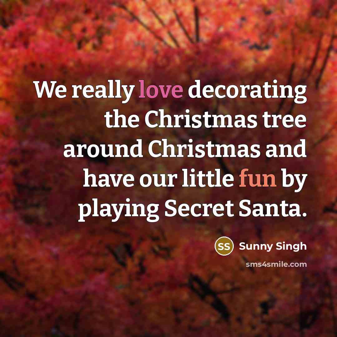 “We really love decorating the Christmas tree around Christmas and have our little fun by playing Secret Santa.” quote by Sunny Singh