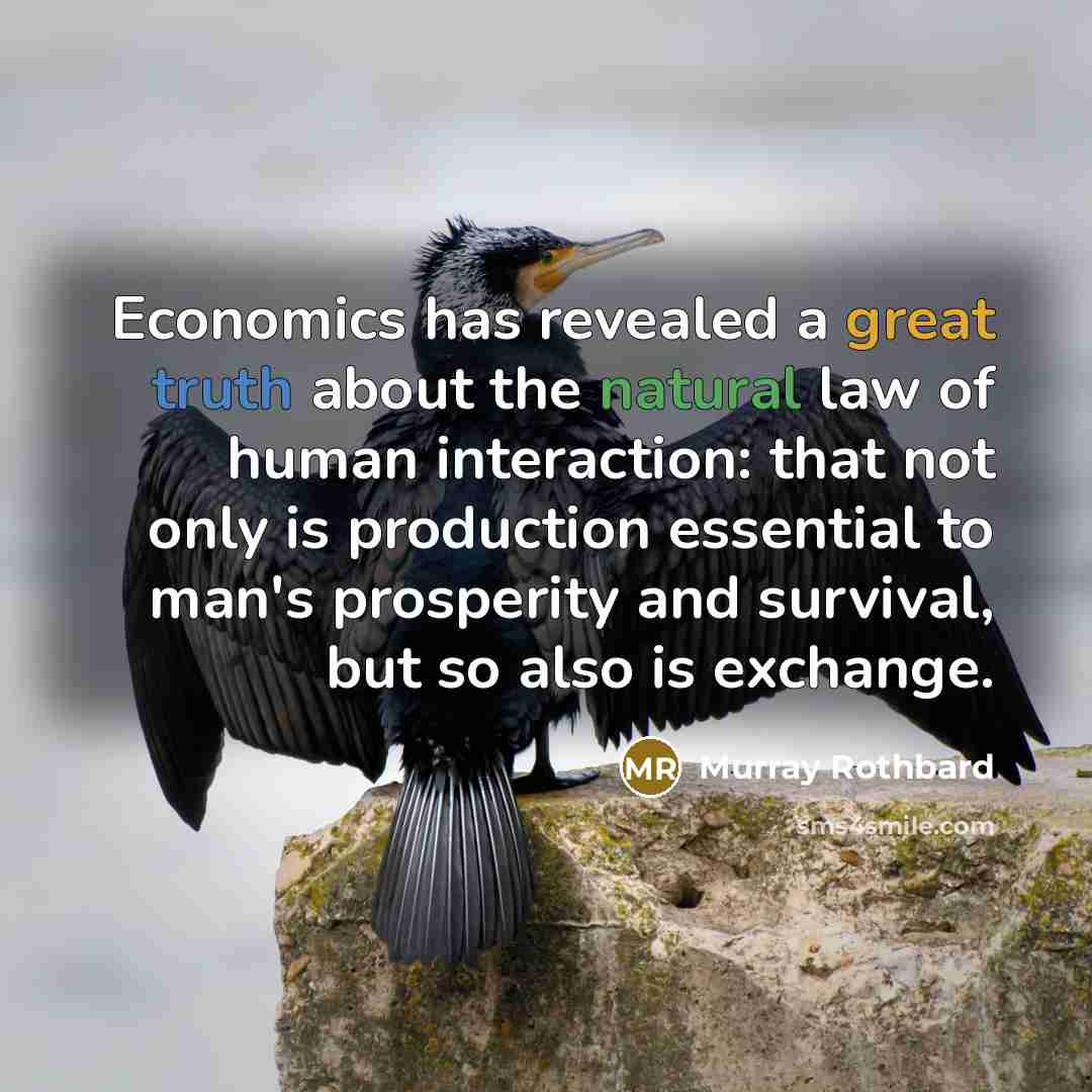 “Economics has revealed a great truth about the natural law of human interaction: that not only is production essential to man's prosperity and survival, but so also is exchange.” quote by Murray Rothbard