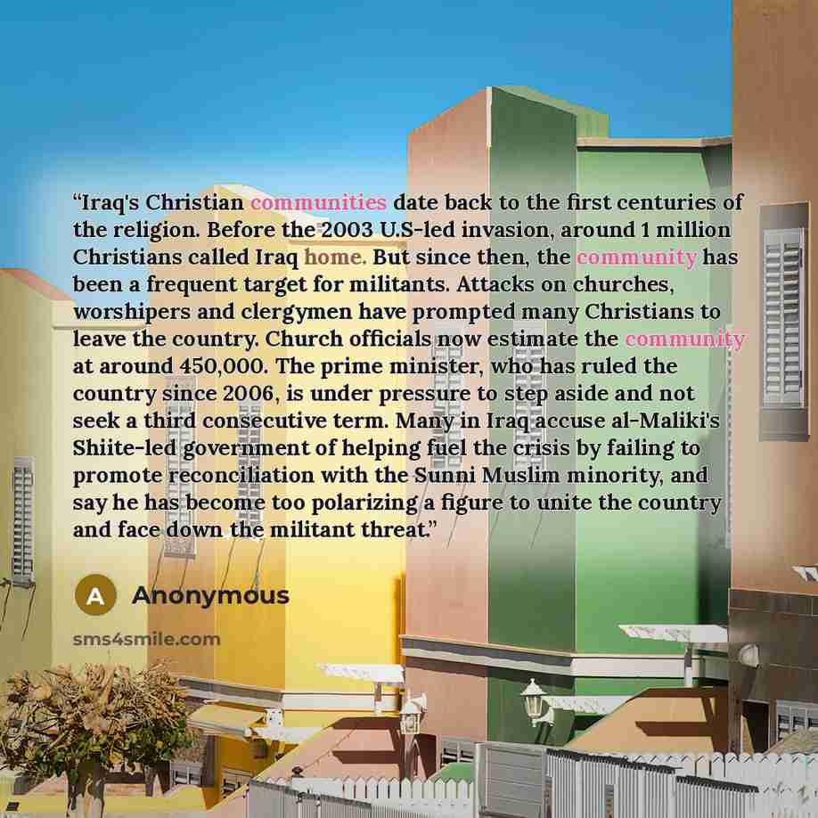 “Iraq's Christian communities date back to the first centuries of the religion. Before the 2003 U.S-led invasion, around 1 million Christians called Iraq home. But since then, the community has been a frequent target for militants. Attacks on churches, worshipers and clergymen have prompted many…” quote by Anonymous