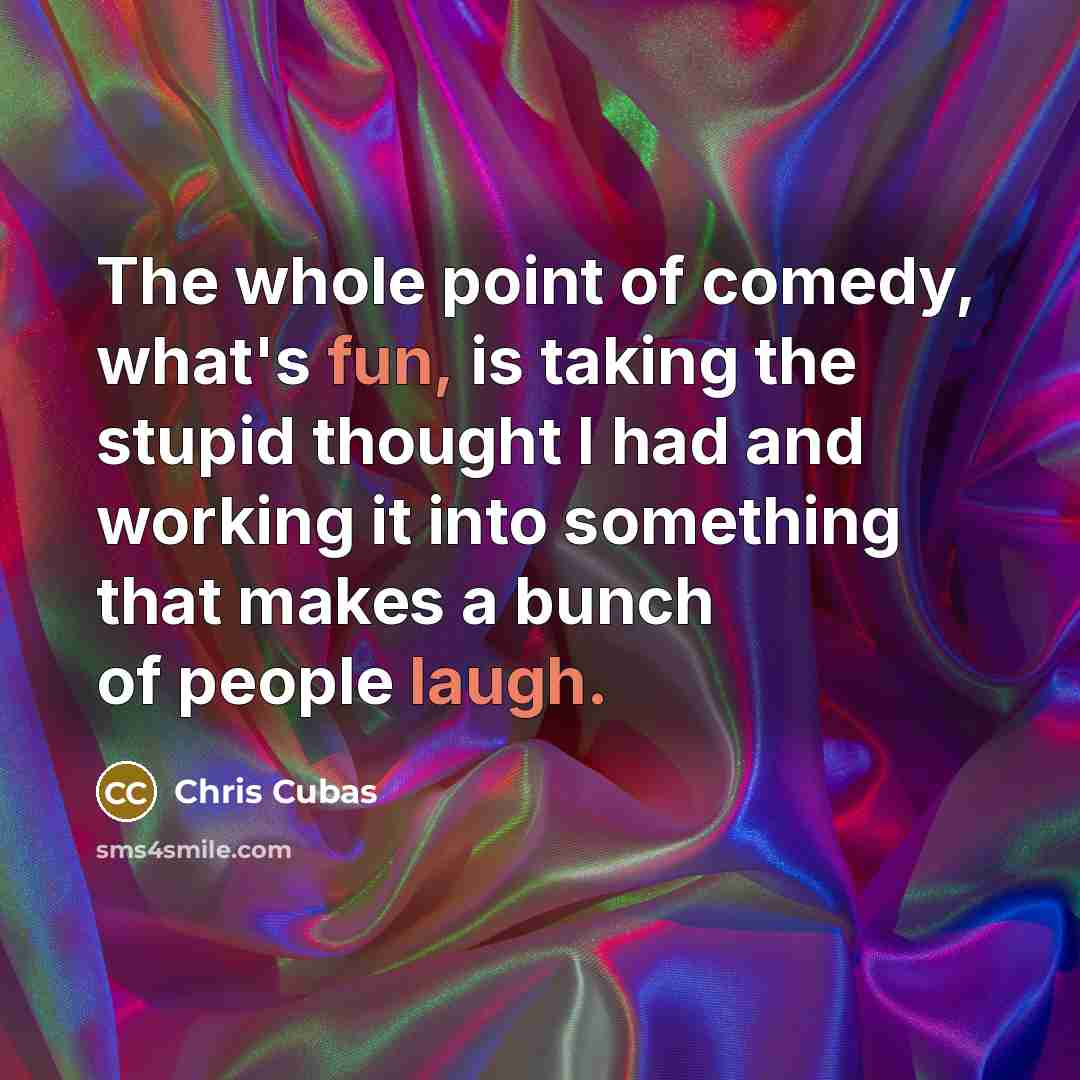 “The whole point of comedy, what's fun, is taking the stupid thought I had and working it into something that makes a bunch of people laugh.” quote by Chris Cubas