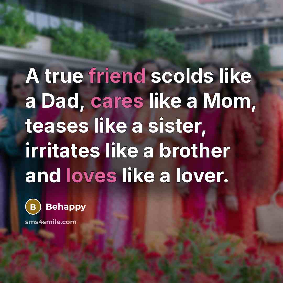 “A true friend scolds like a Dad, cares like a Mom, teases like a sister, irritates like a brother and loves like a lover.” quote by Behappy