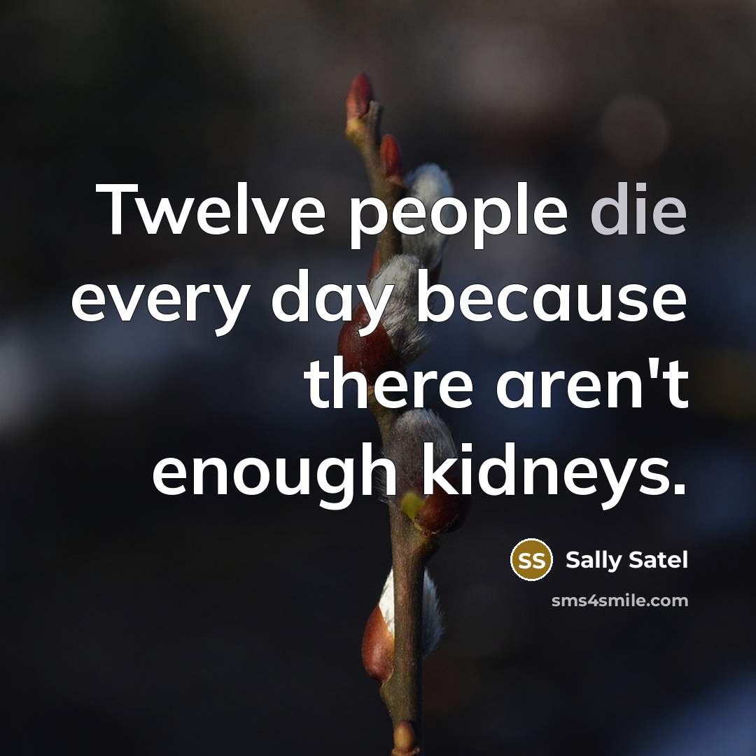 “Twelve people die every day because there aren't enough kidneys.” quote by Sally Satel
