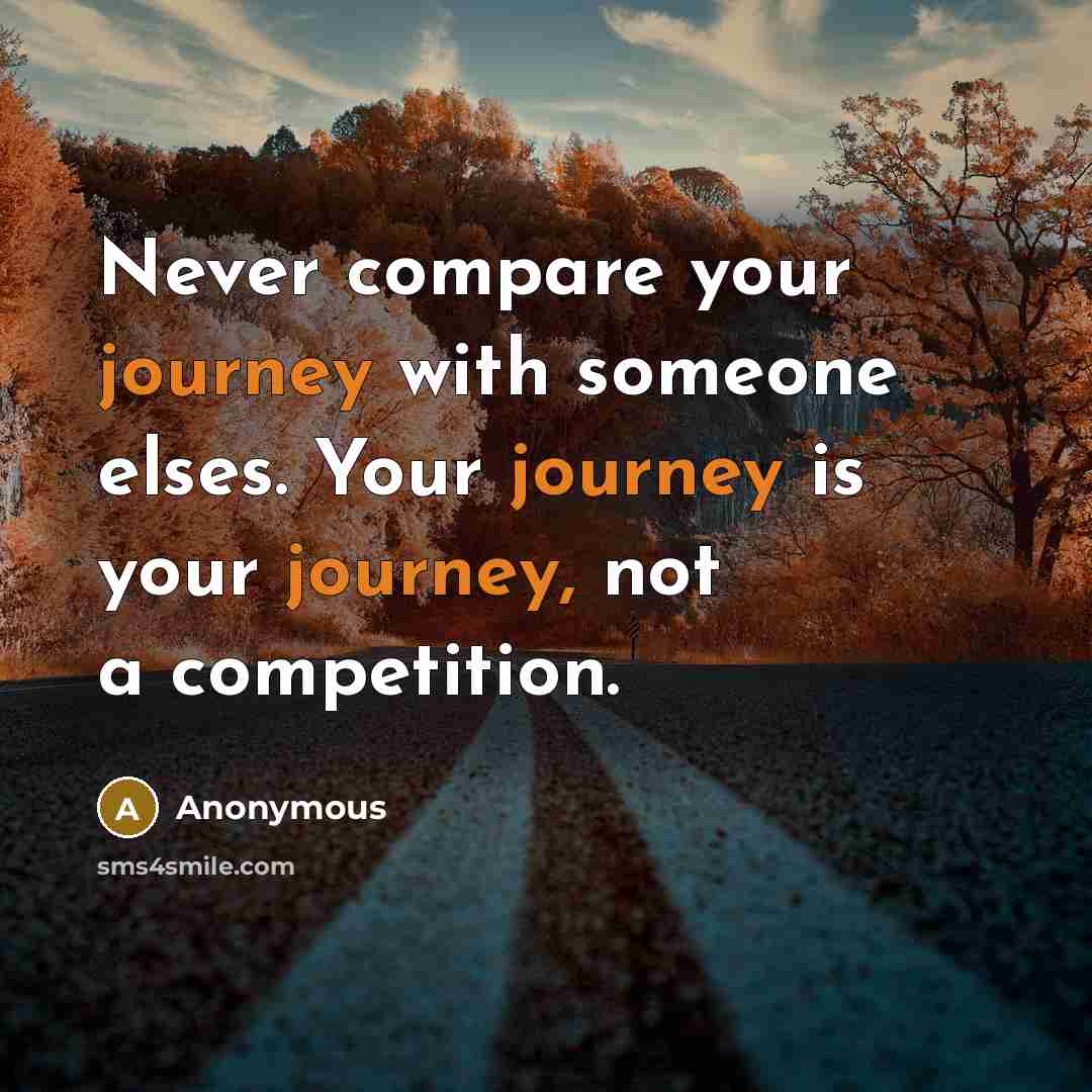 “Never compare your journey with someone elses. Your journey is your journey, not a competition.” quote by Anonymous