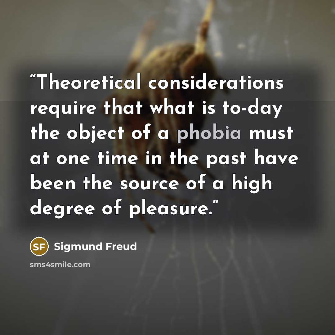 “Theoretical considerations require that what is to-day the object of a phobia must at one time in the past have been the source of a high degree of pleasure.” quote by Sigmund Freud