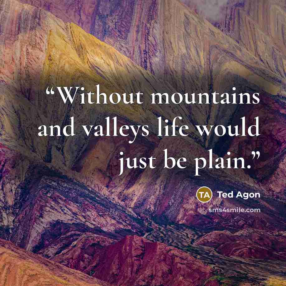 “Without mountains and valleys life would just be plain.” quote by Ted Agon