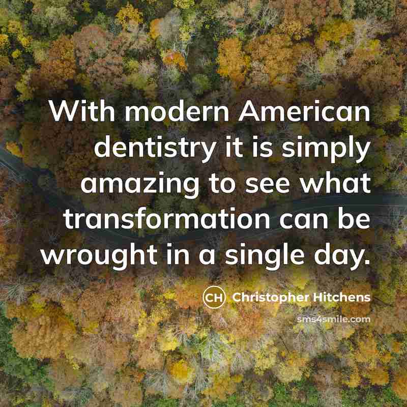 “With modern American dentistry it is simply amazing to see what transformation can be wrought in a single day.” quote by Christopher Hitchens