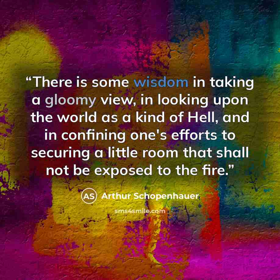 “There is some wisdom in taking a gloomy view, in looking upon the world as a kind of Hell, and in confining one's efforts to securing a little room that shall not be exposed to the fire.” quote by Arthur Schopenhauer