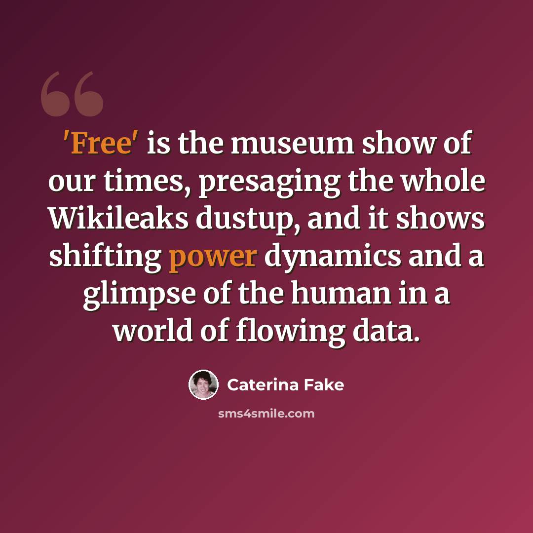 “'Free' is the museum show of our times, presaging the whole Wikileaks dustup, and it shows shifting power dynamics and a glimpse of the human in a world of flowing data.” quote by Caterina Fake