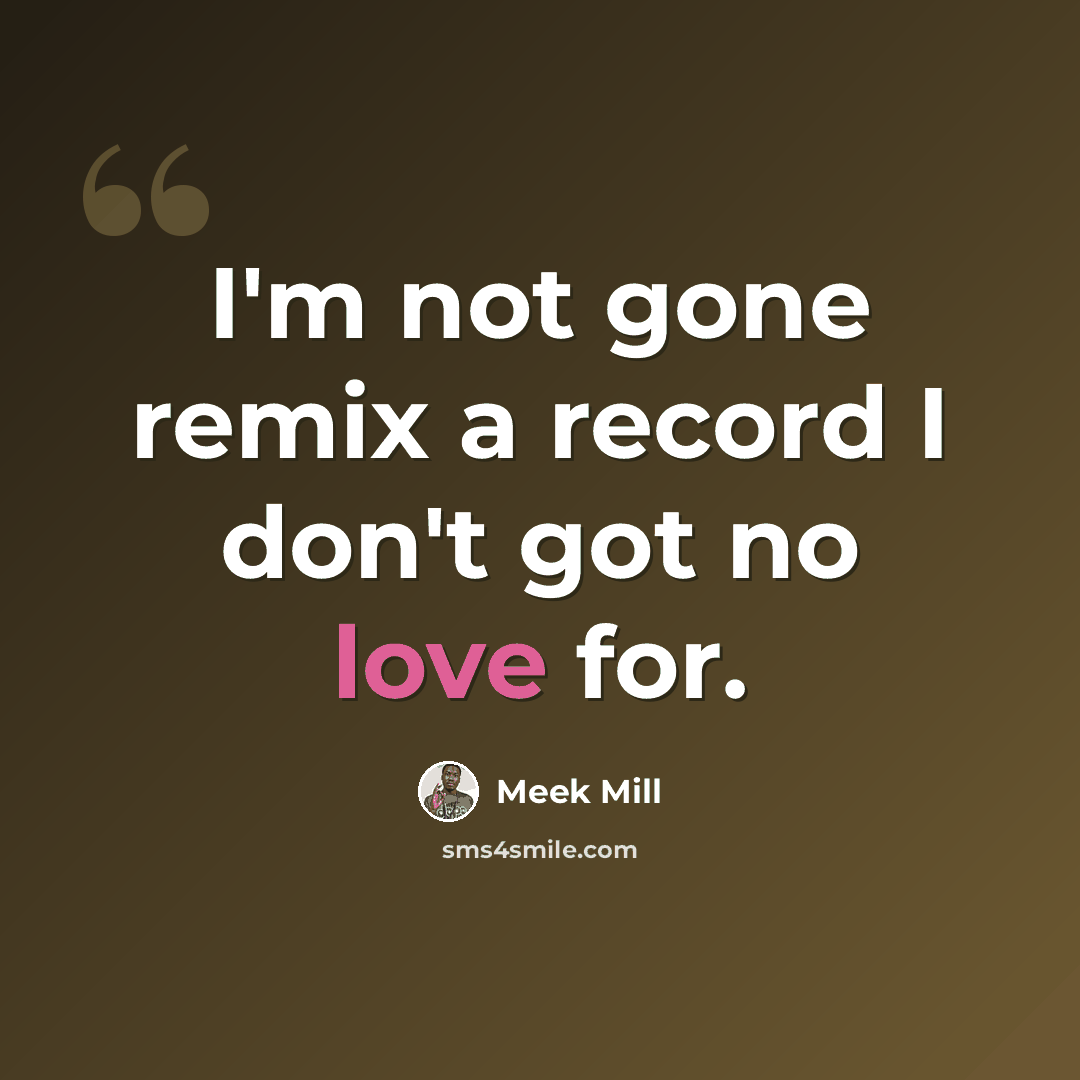 “I'm not gone remix a record I don't got no love for.” quote by Meek Mill