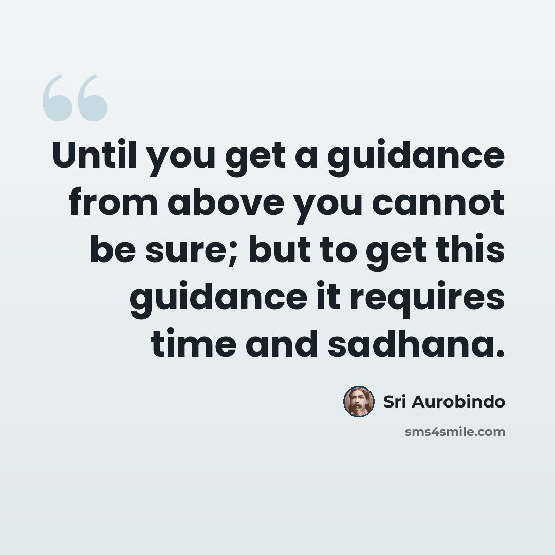 “Until you get a guidance from above you cannot be sure; but to get this guidance it requires time and sadhana.” quote by Sri Aurobindo