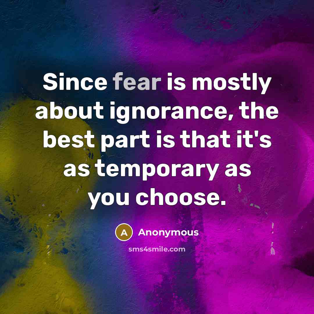 “Since fear is mostly about ignorance, the best part is that it's as temporary as you choose.” quote by Anonymous