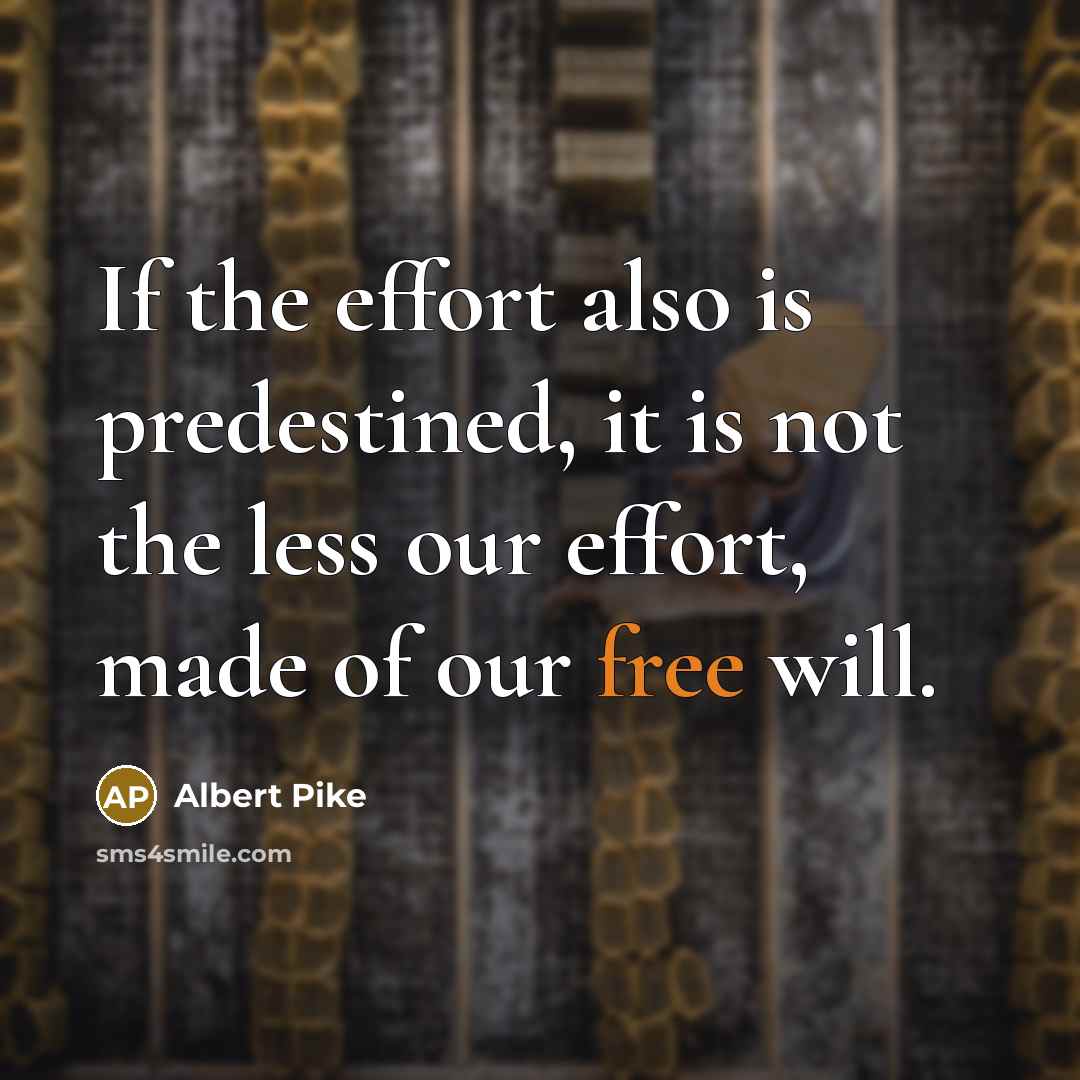 “If the effort also is predestined, it is not the less our effort, made of our free will.” quote by Albert Pike