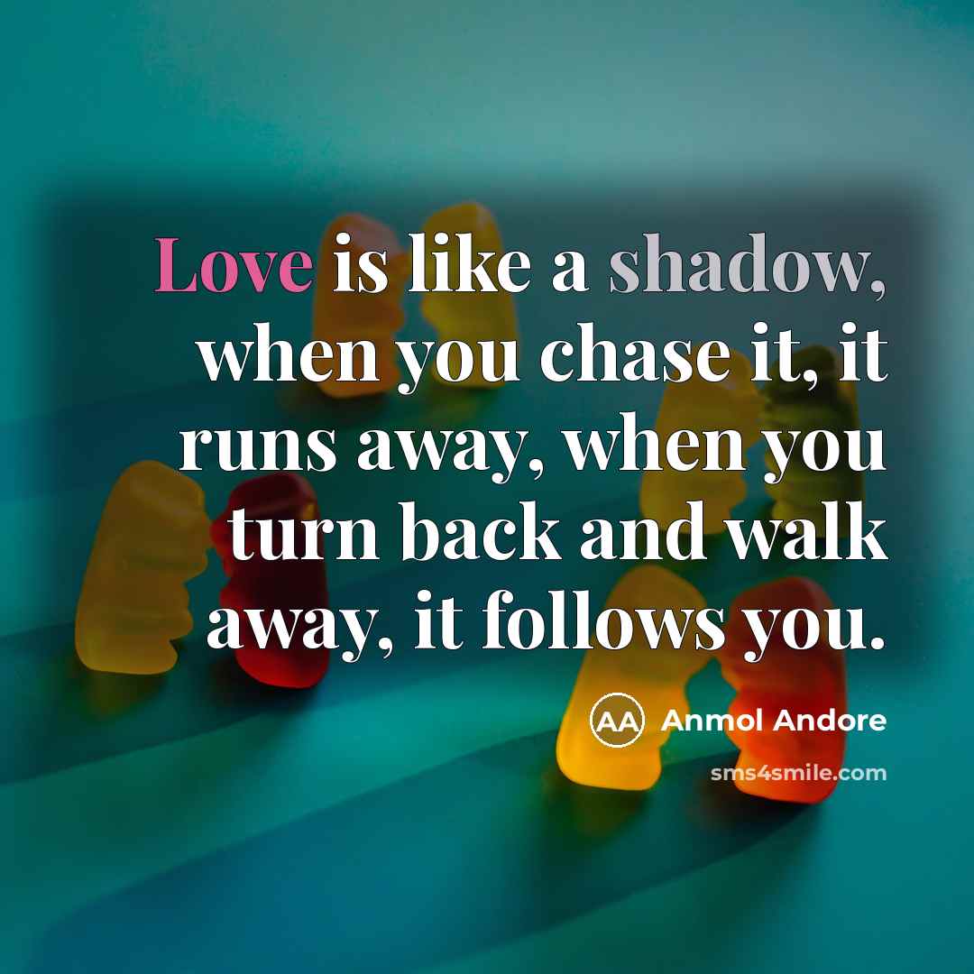 “Love is like a shadow, when you chase it, it runs away, when you turn back and walk away, it follows you.” quote by Anmol Andore