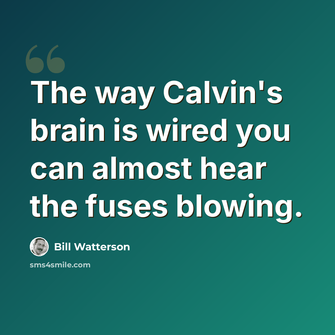 “The way Calvin's brain is wired you can almost hear the fuses blowing.” quote by Bill Watterson