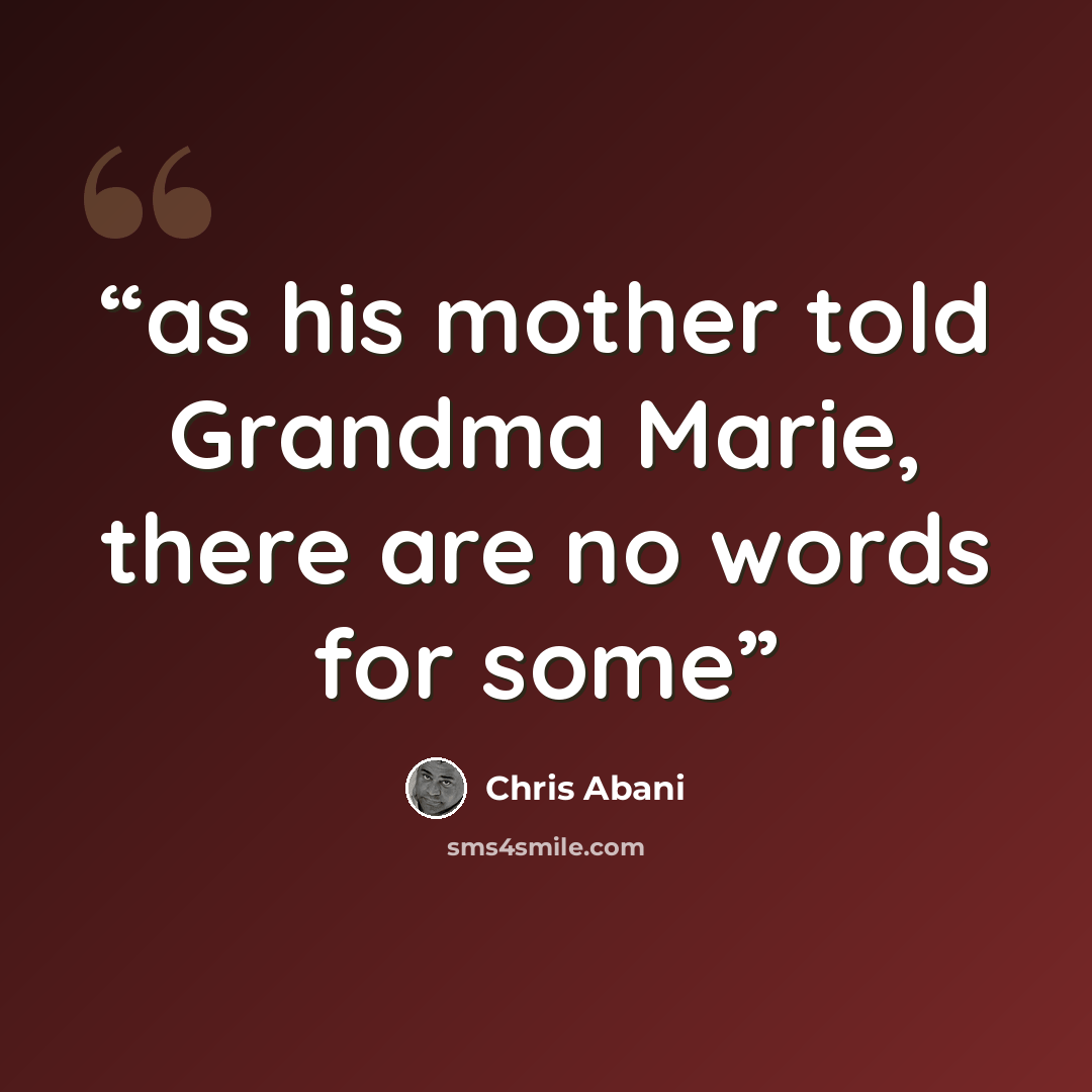 “as his mother told Grandma Marie, there are no words for some” quote by Chris Abani