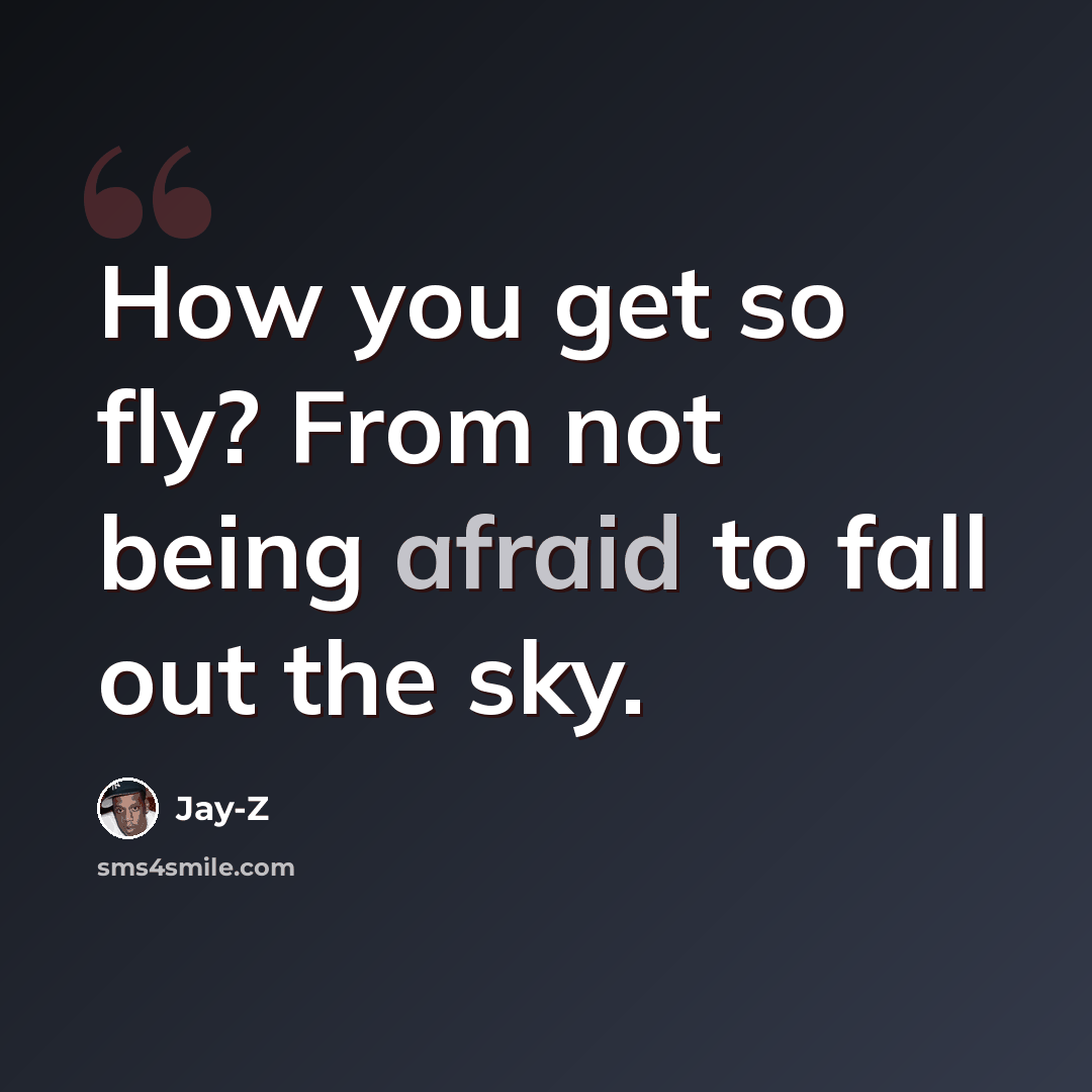 “How you get so fly? From not being afraid to fall out the sky.” quote by Jay-Z